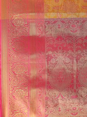 Gold woven design kanjeevaram silk blend saree with blouse 5