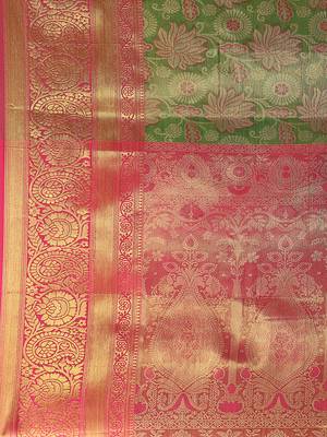Green woven design kanjeevaram silk blend saree with blouse 5