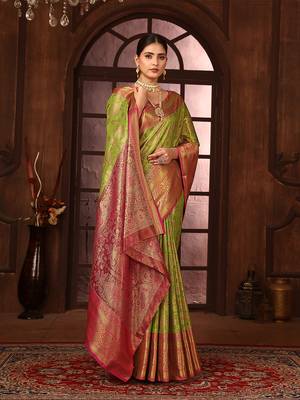 Mintgreen woven design kanjeevaram silk blend saree with blouse 1