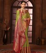 Mintgreen woven design kanjeevaram silk blend saree with blouse
