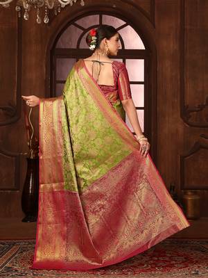 Mintgreen woven design kanjeevaram silk blend saree with blouse 3