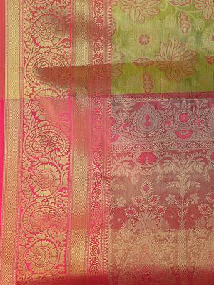 Mintgreen woven design kanjeevaram silk blend saree with blouse 5