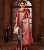 Navyblue woven design kanjeevaram silk blend saree with blouse