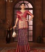 Purple woven design kanjeevaram silk blend saree with blouse