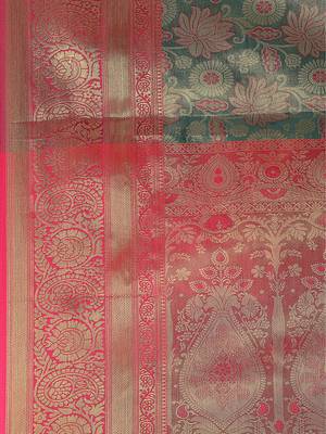 Turquoise blue woven design kanjeevaram silk blend saree with blouse 5