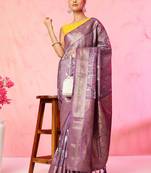 Multi color floral printed Banarasi silk blend zari work saree with blouse piece