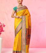 Ethnic motifs paithani silk blend zari work saree with blouse