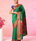 Ethnic motifs paithani silk blend zari work saree with blouse