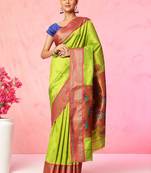 Ethnic motifs paithani silk blend zari work saree with blouse