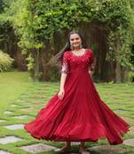 Women's designer faux georgette zari work gown for women