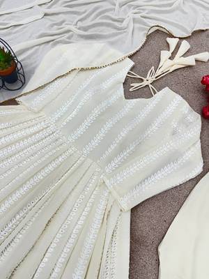 Off White Colour Faux Geortte Party Wear Fully Stitched Anarkali Style Gown Set 5
