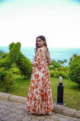 Georgette brown maxi gown for women girls 1