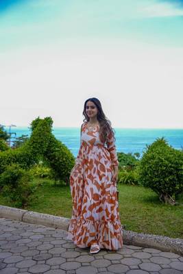 Georgette brown maxi gown for women girls 3