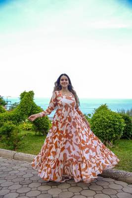 Georgette brown maxi gown for women girls 4