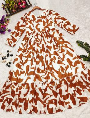 Georgette brown maxi gown for women girls 5