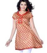 Red Printed Jacquard Cape Sleeve Kurti