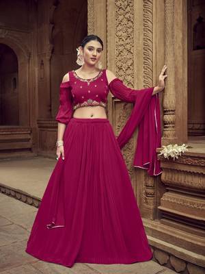  PINK GEORGETTE HANDWORK LEHENGA CHOLI  1