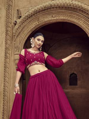  PINK GEORGETTE HANDWORK LEHENGA CHOLI  3