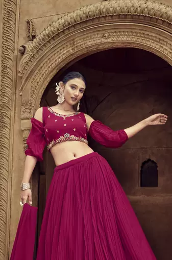  PINK GEORGETTE HANDWORK LEHENGA CHOLI 
