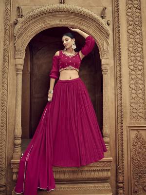  PINK GEORGETTE HANDWORK LEHENGA CHOLI  4