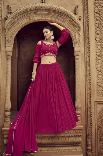  PINK GEORGETTE HANDWORK LEHENGA CHOLI 