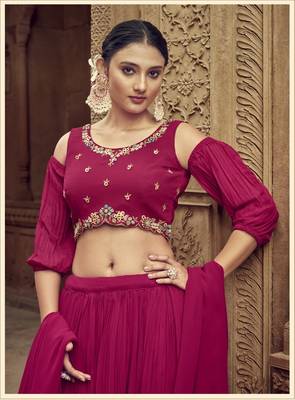  PINK GEORGETTE HANDWORK LEHENGA CHOLI  5