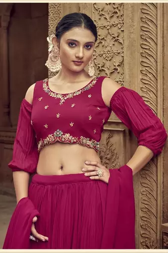 PINK GEORGETTE HANDWORK LEHENGA CHOLI 