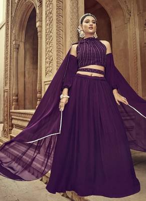  PURPLE GEORGETTE HANDWORK LEHENGA CHOLI  1