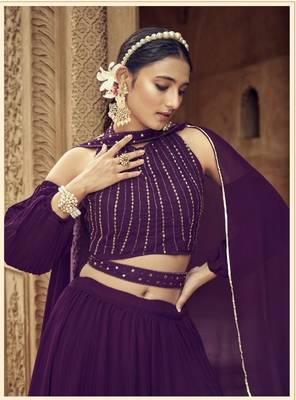  PURPLE GEORGETTE HANDWORK LEHENGA CHOLI  3