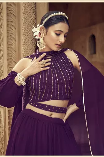  PURPLE GEORGETTE HANDWORK LEHENGA CHOLI 