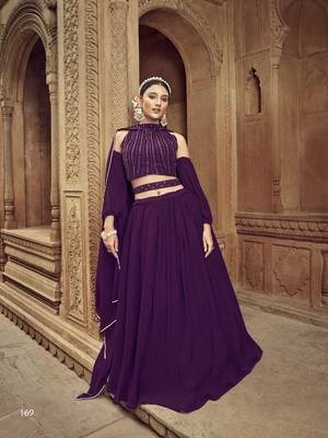  PURPLE GEORGETTE HANDWORK LEHENGA CHOLI  4