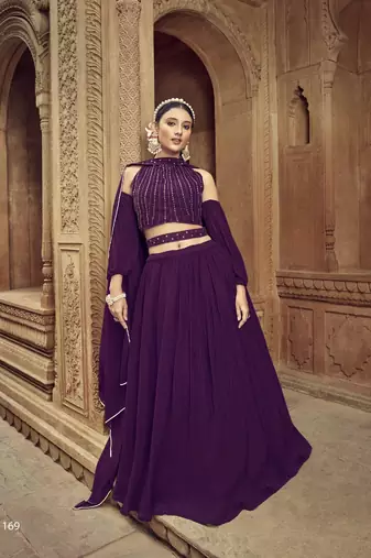  PURPLE GEORGETTE HANDWORK LEHENGA CHOLI 