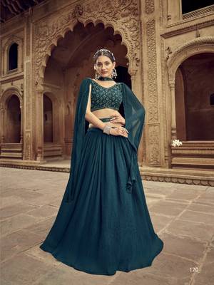  GREEN BLUE GEORGETTE HANDWORK LEHENGA CHOLI  1