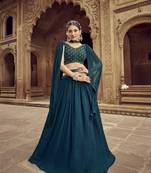  GREEN BLUE GEORGETTE HANDWORK LEHENGA CHOLI 