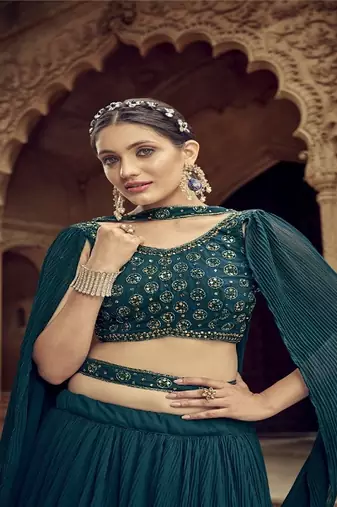  GREEN BLUE GEORGETTE HANDWORK LEHENGA CHOLI 
