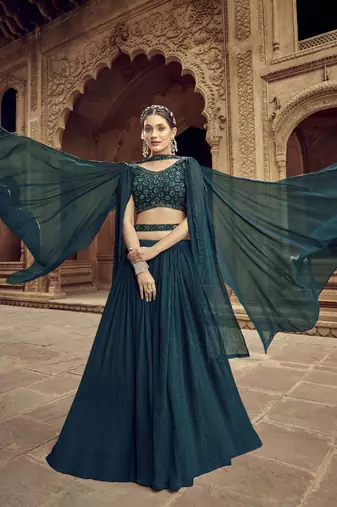  GREEN BLUE GEORGETTE HANDWORK LEHENGA CHOLI 