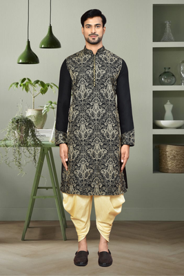 Black art silk in aari work indian kurta patiyala for men's 1
