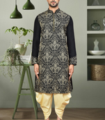 Black art silk in aari work indian kurta patiyala for men's