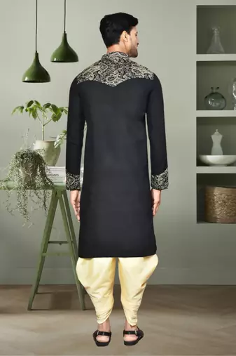 Black art silk in aari work indian kurta patiyala for men's
