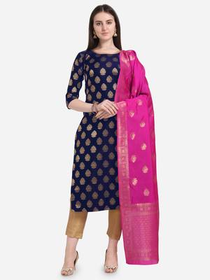 Silk Blend Unstitched Churidar Dress Material With Banarasi Dupatta 1