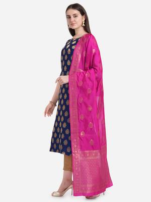 Silk Blend Unstitched Churidar Dress Material With Banarasi Dupatta 2