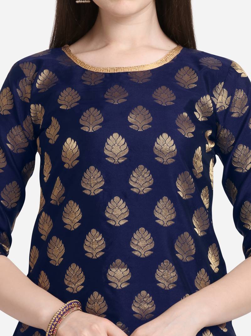 Silk Blend Unstitched Churidar Dress Material With Banarasi Dupatta