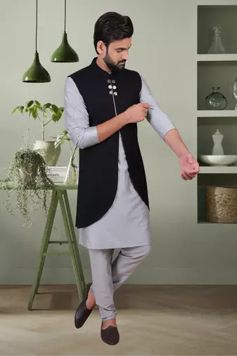 Black suit jacket and cotton kurta pyjama for men's