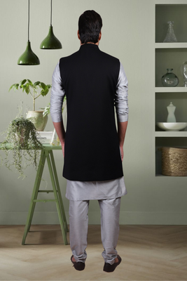 Black suit jacket and cotton kurta pyjama for men's 2