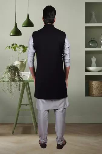 Black suit jacket and cotton kurta pyjama for men's
