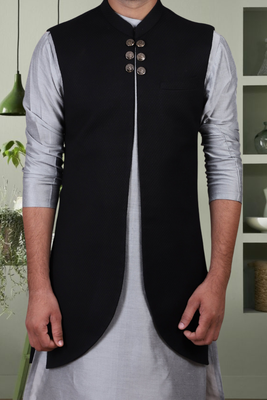 Black suit jacket and cotton kurta pyjama for men's 3