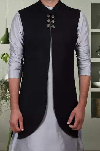 Black suit jacket and cotton kurta pyjama for men's