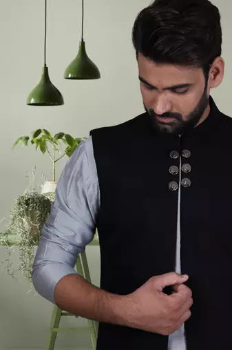 Black suit jacket and cotton kurta pyjama for men's