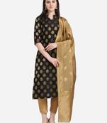 Silk Blend Unstitched Churidar Dress Material With Banarasi Dupatta