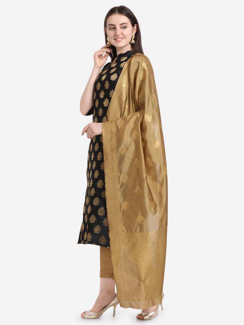 Silk Blend Unstitched Churidar Dress Material With Banarasi Dupatta
